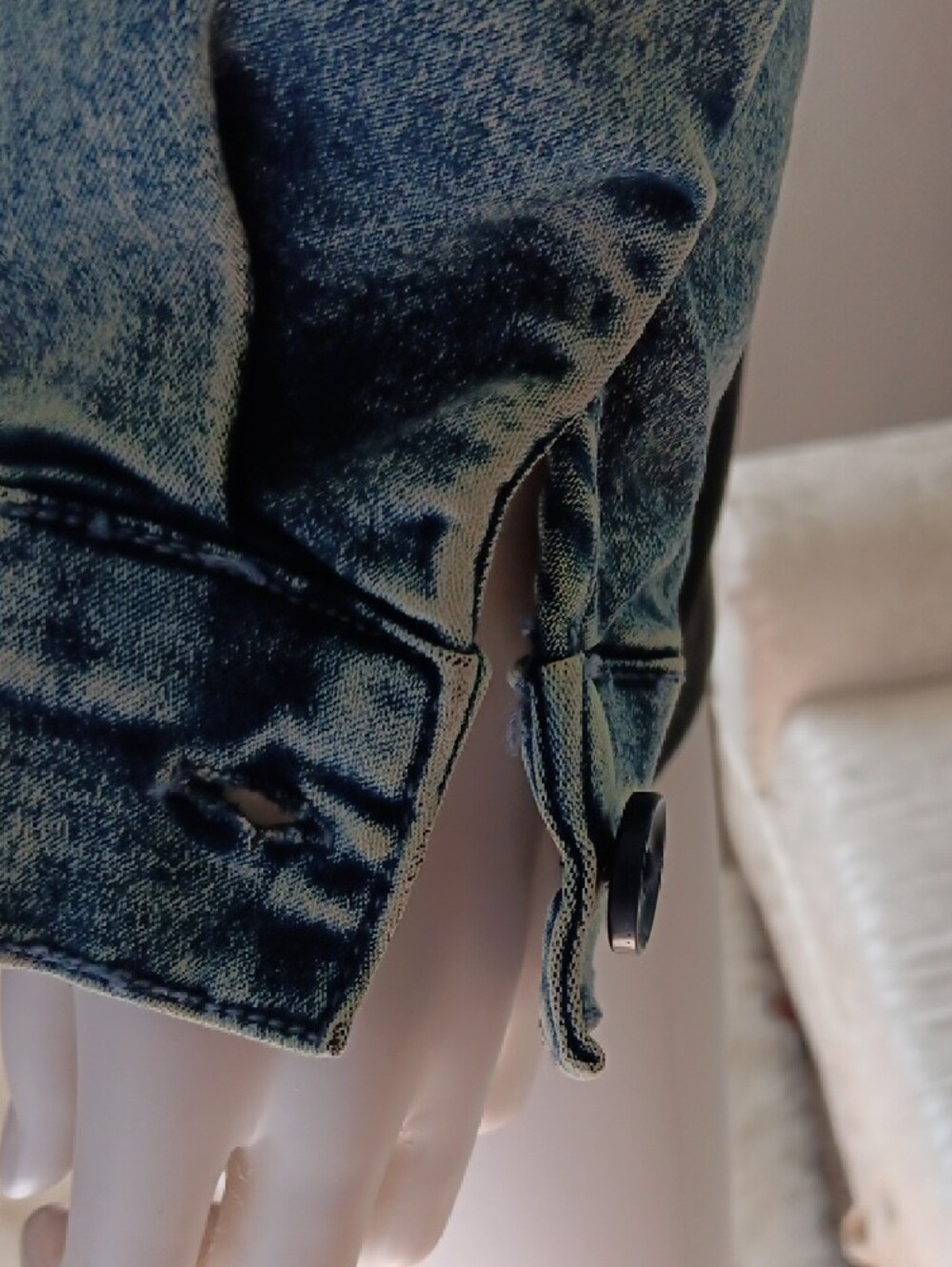 Ruffled Peplum Denim Zip Jacket - Blue - Picture 8 of 9